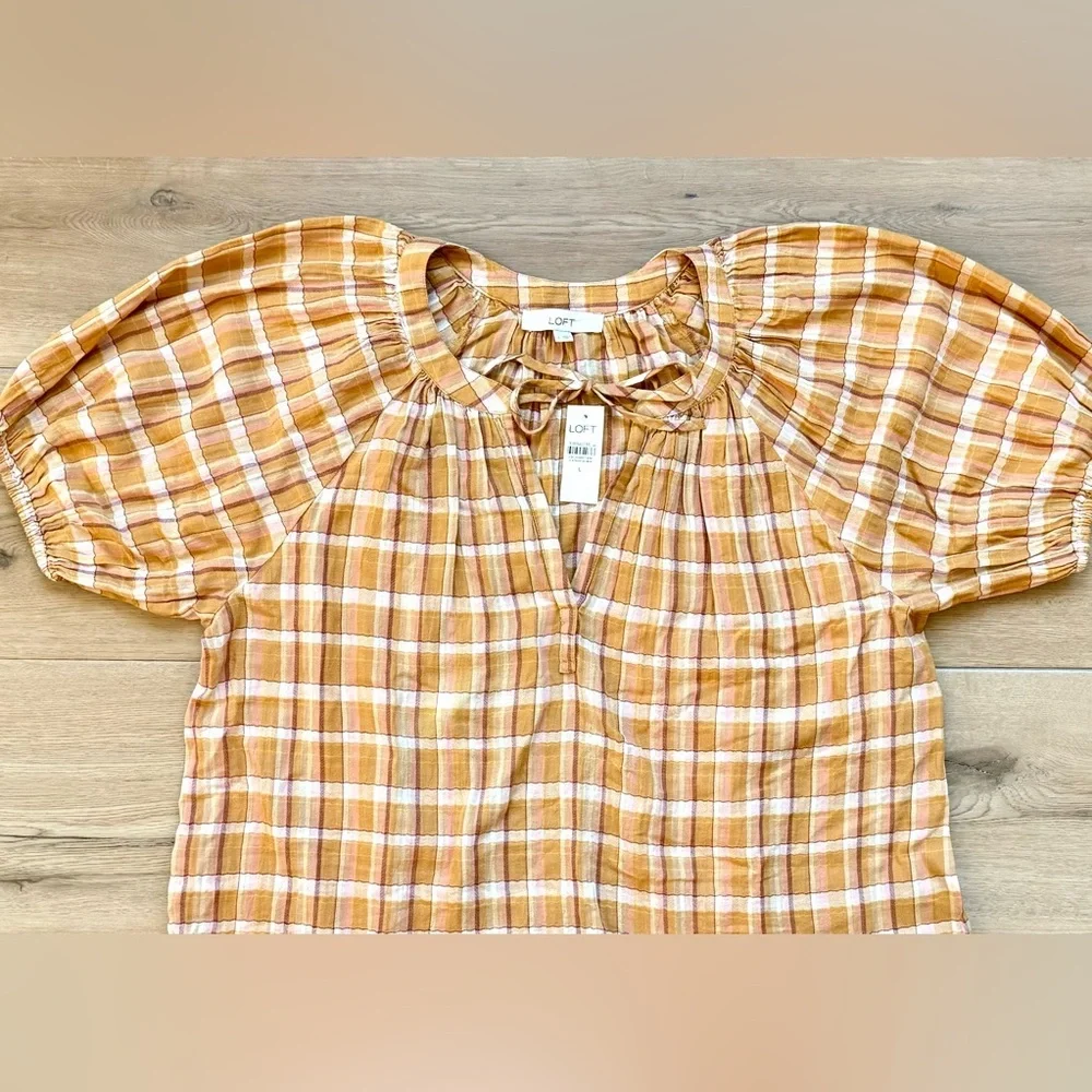 NWT LOFT Sunset-Colored Plaid Shirt Size L
